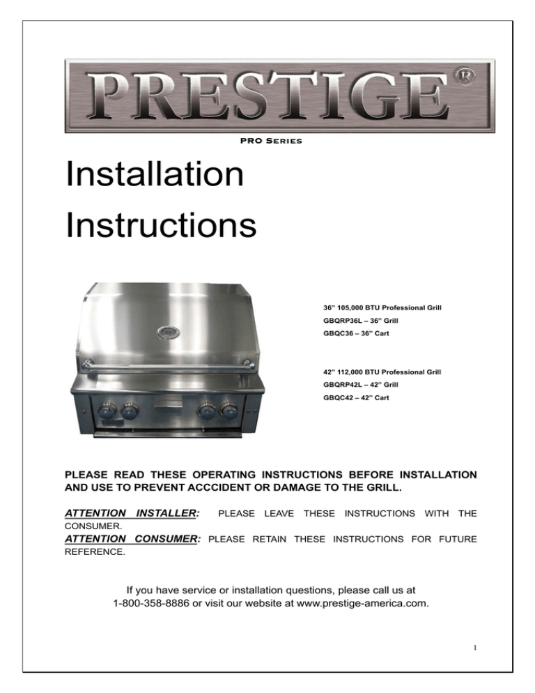 Prestige Pro GBQRP36L, Pro GBQC36, GBQC42, Pro GBQC42, GBQRP42L, Pro GBQRP42L, GBQRP36L, GBQC36 Operating instructions Prestige Pro GBQRP36L, Pro GBQC36, GBQC42, Pro GBQC42, GBQRP42L, Pro GBQRP42L, GBQRP36L, GBQC36 Operating instructions