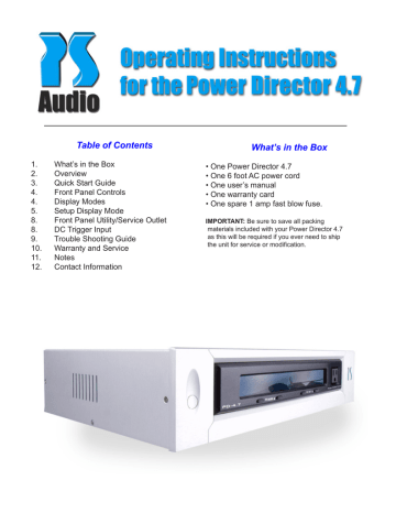 PS Audio Power Director 4.7 User`s manual | Manualzz PS Audio Power Director 4.7 User`s manual | Manualzz
