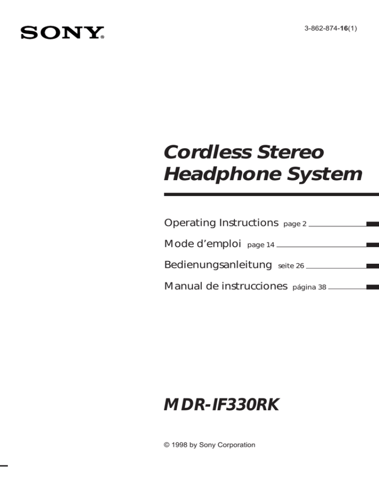 Sony MDR-IF330RK Operating instructions Sony MDR-IF330RK Operating instructions