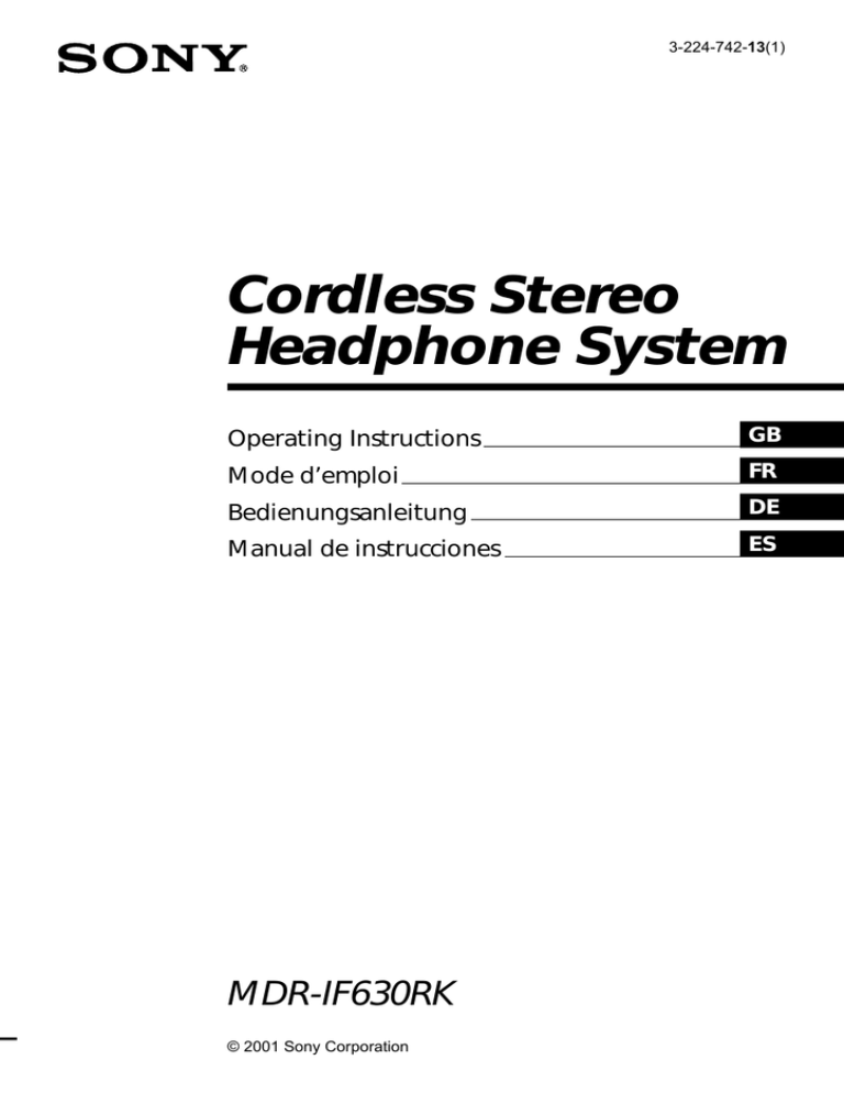 Sony MDR-IF630RK Operating instructions Sony MDR-IF630RK Operating instructions
