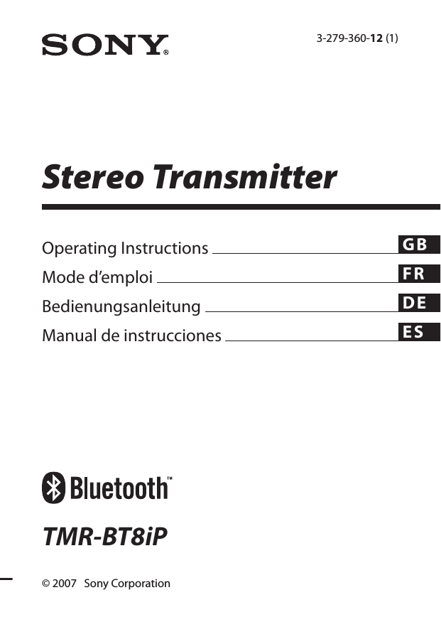 Sony TMR-BT8IP Operating instructions Sony TMR-BT8IP Operating instructions