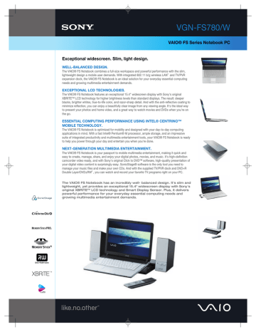 Sony VGN-FS780/W Laptop User manual | Manualzz Sony VGN-FS780/W Laptop User manual | Manualzz