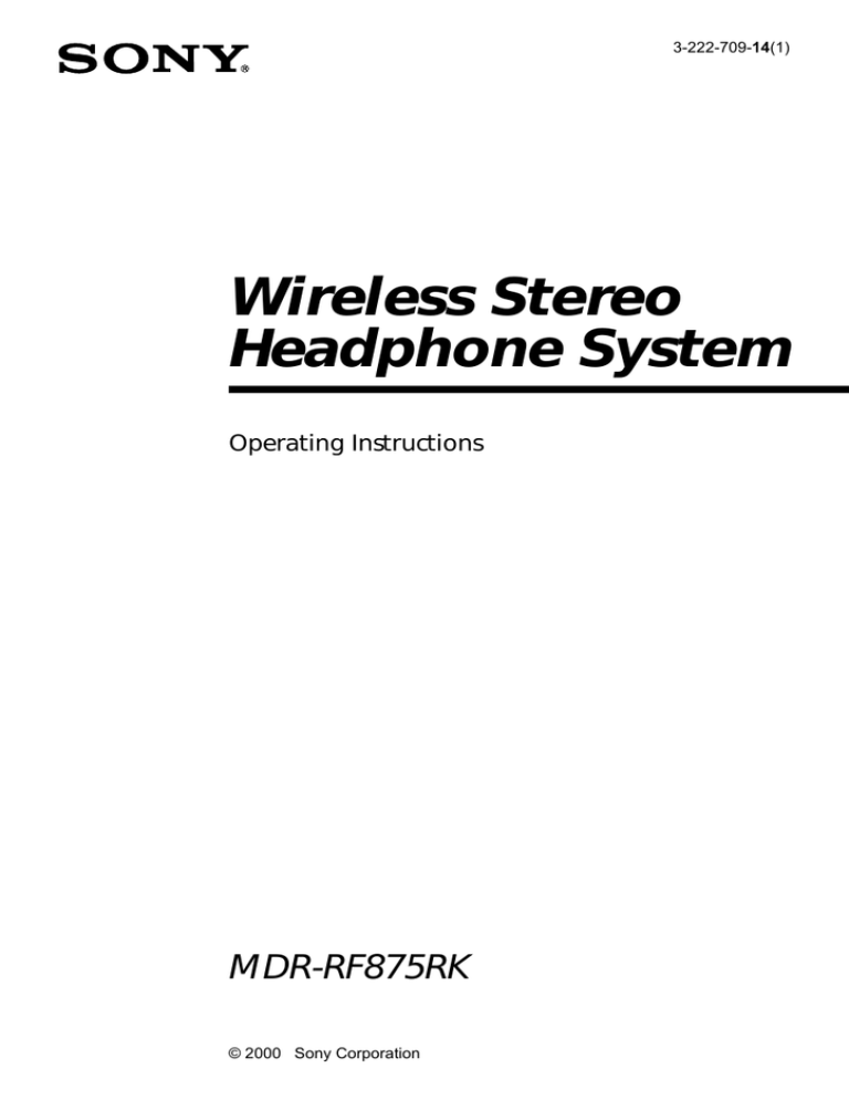 Sony MDR-RF875RK Operating instructions Sony MDR-RF875RK Operating instructions
