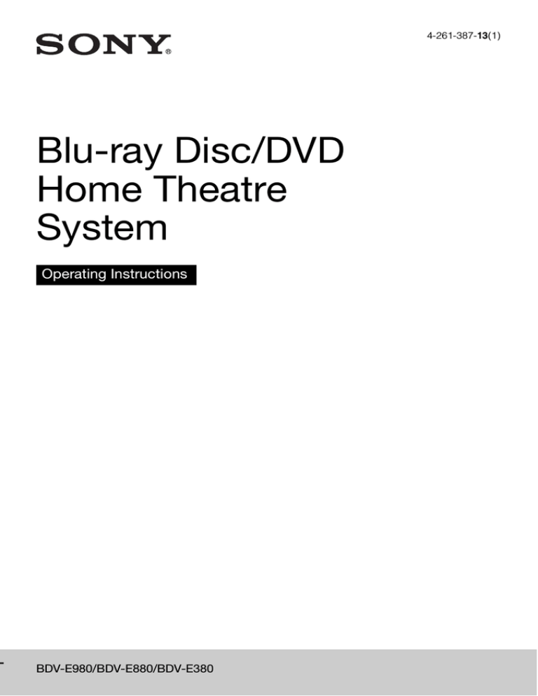 Sony BDV-E380 Operating instructions Sony BDV-E380 Operating instructions