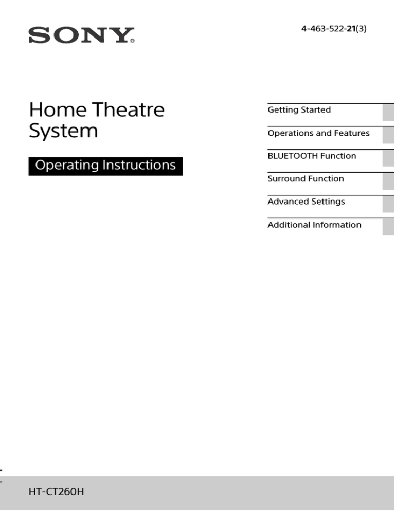 Sony HT-CT260H Operating instructions Sony HT-CT260H Operating instructions