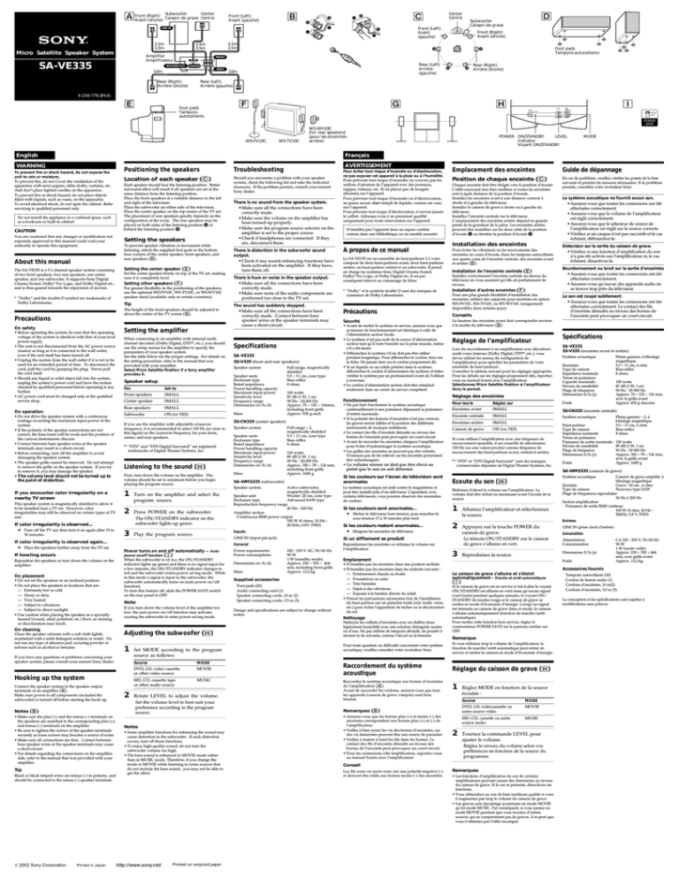 Sony SA-VE335 Owner's manual Sony SA-VE335 Owner's manual