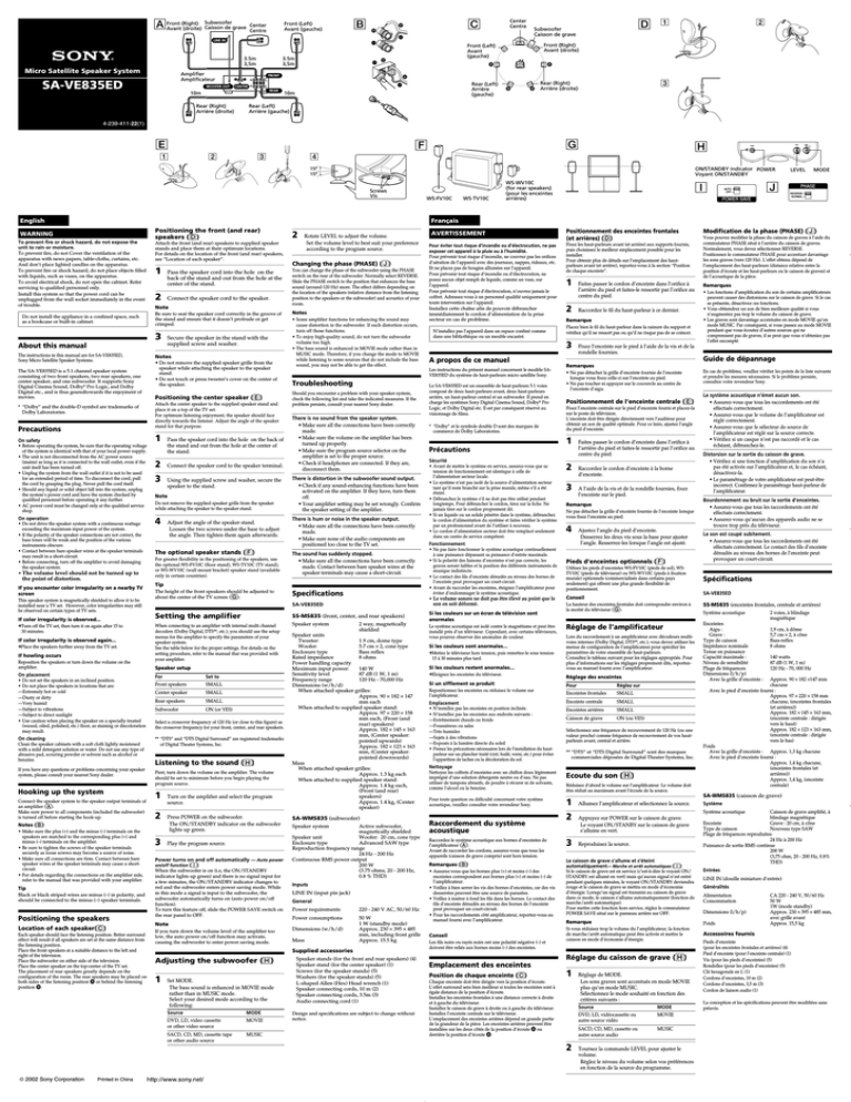 Sony SA-VE835ED Owner's manual Sony SA-VE835ED Owner's manual