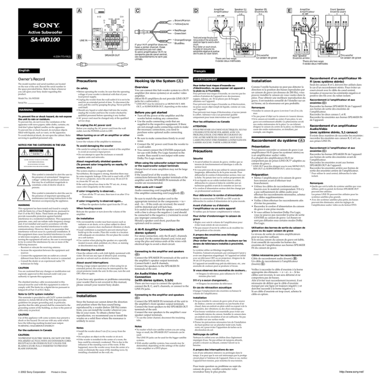Sony SA-WD100 Operating instructions Sony SA-WD100 Operating instructions