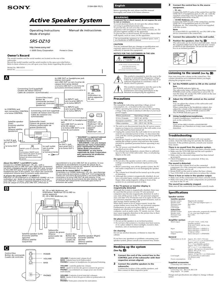 Sony SRS-DZ10 Operating instructions Sony SRS-DZ10 Operating instructions