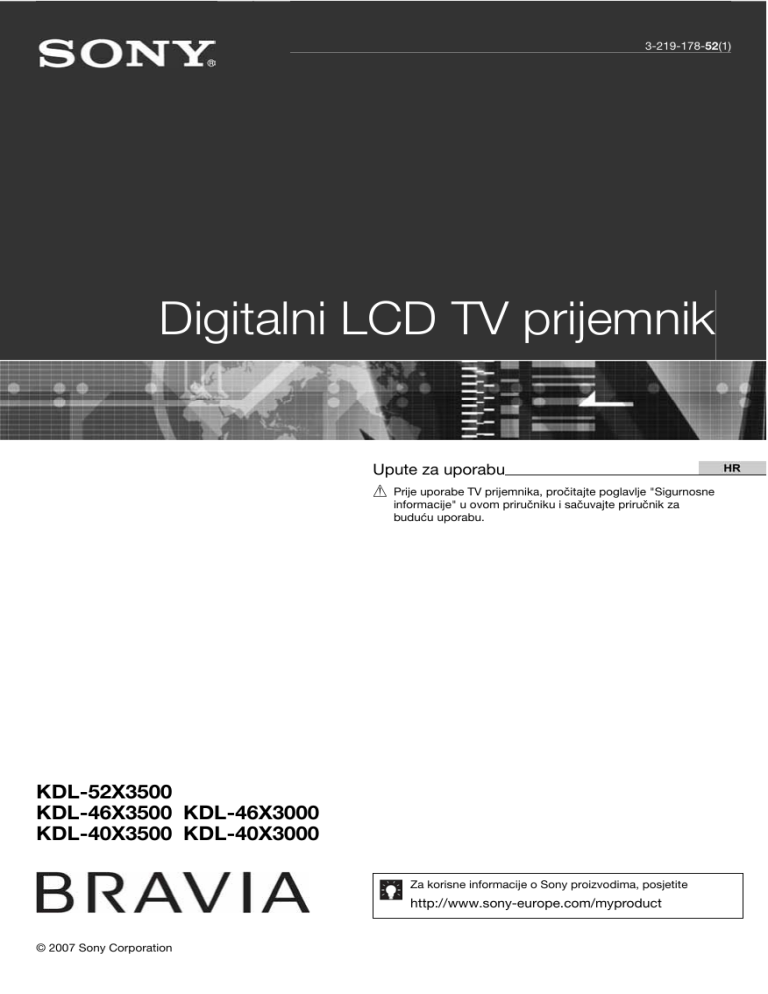 Sony KDL-46X3500, KDL-40X3500, KDL-46X3000, KDL-52X3500, KDL-40X3000 User's manual Sony KDL-46X3500, KDL-40X3500, KDL-46X3000, KDL-52X3500, KDL-40X3000 User's manual