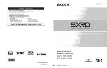 Sony KDS-R70XBR2 SXRD PTV Operating instructions | Manualzz