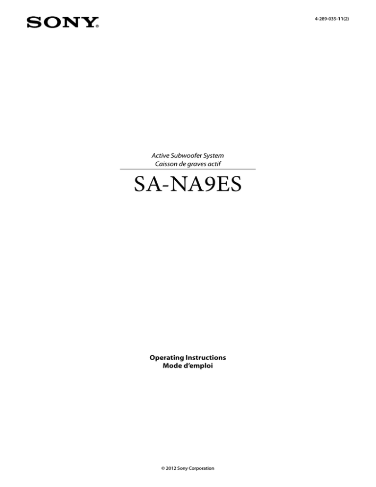 Sony SA-NA9ES Operating instructions Sony SA-NA9ES Operating instructions