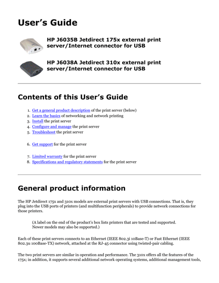 HP Jetdirect 175x User's guide HP Jetdirect 175x User's guide