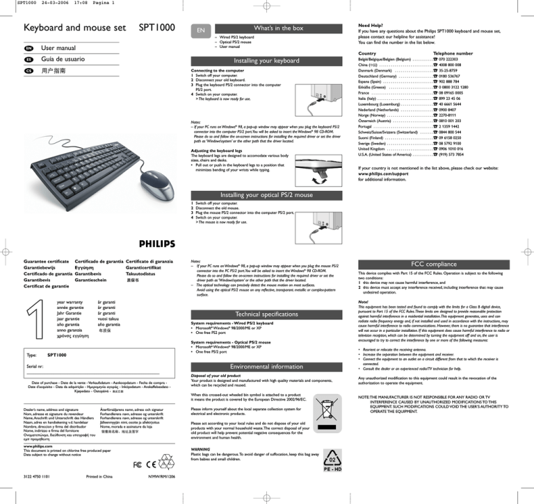 Philips SPT1000BC/93, SPT1000BC User manual Philips SPT1000BC/93, SPT1000BC User manual