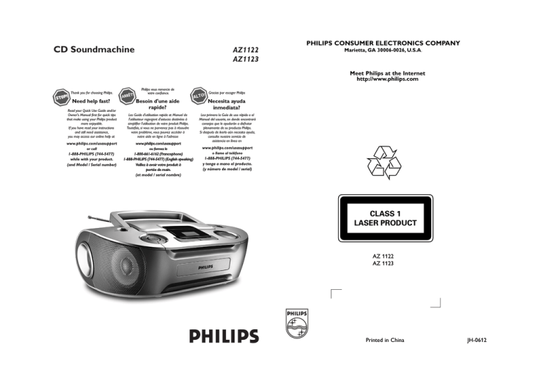 Philips AZ1123B/37, AZ1123W/37, AZ1123W, AZ1123/37 Owner's manual Philips AZ1123B/37, AZ1123W/37, AZ1123W, AZ1123/37 Owner's manual