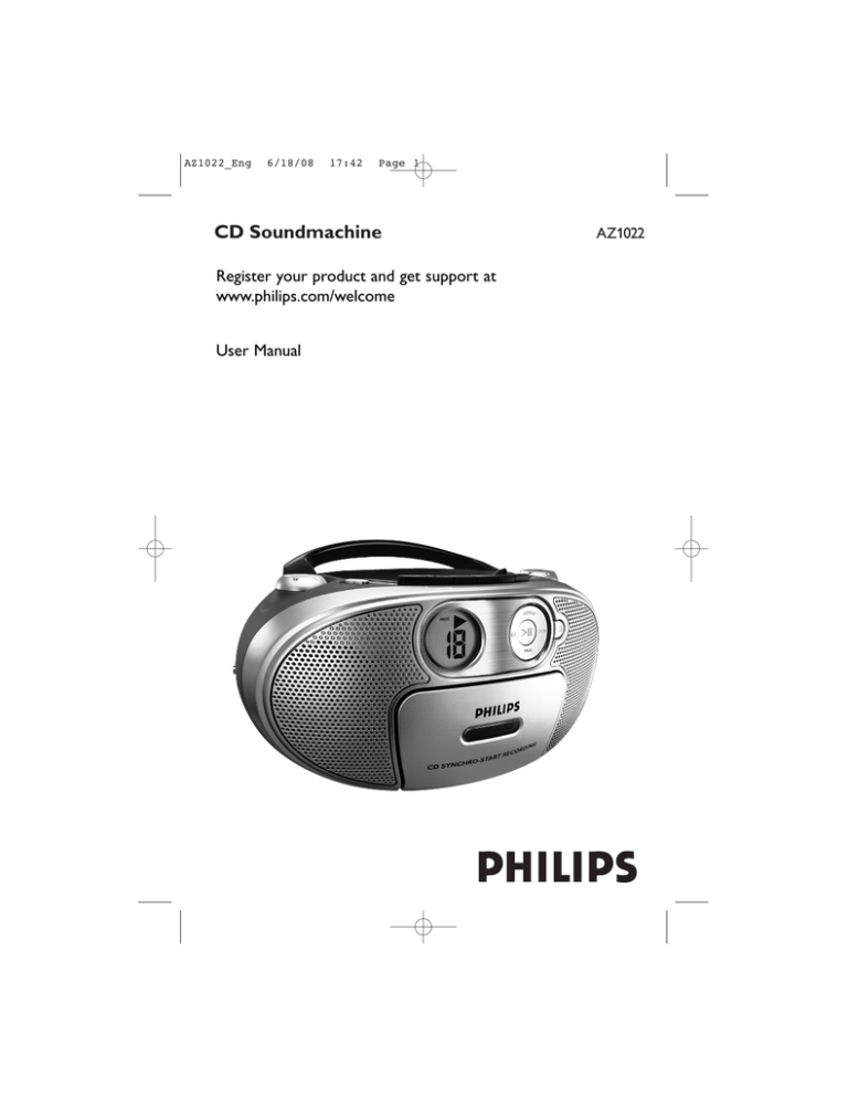 Philips AZ1022, AZ1022/12 User manual Philips AZ1022, AZ1022/12 User manual