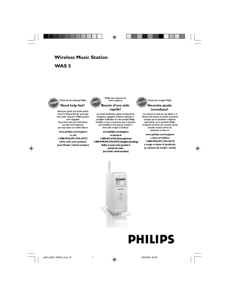Philips WAS5, WAS5/37 Owner's manual Philips WAS5, WAS5/37 Owner's manual