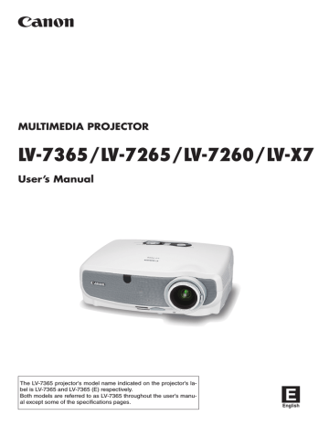 Canon LV-7265, LV-7260, LV-X7, LV-7365 Owner's manual Canon LV-7265, LV-7260, LV-X7, LV-7365 Owner's manual