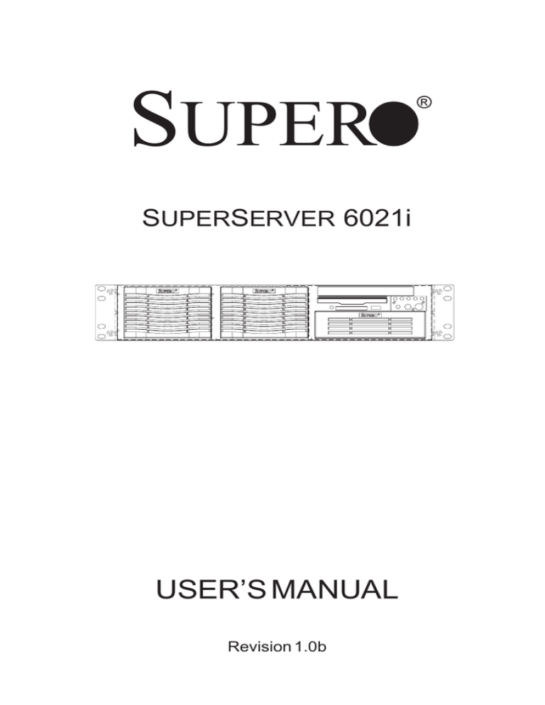 Supermicro SuperServer 6021i, Beige User manual Supermicro SuperServer 6021i, Beige User manual