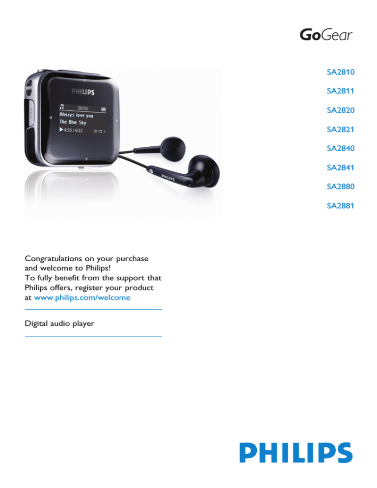 Philips 2GB Flash MP3 Player, SA2840/02, GoGear Flash Audio Player 4GB, SA2820/02 User manual Philips 2GB Flash MP3 Player, SA2840/02, GoGear Flash Audio Player 4GB, SA2820/02 User manual