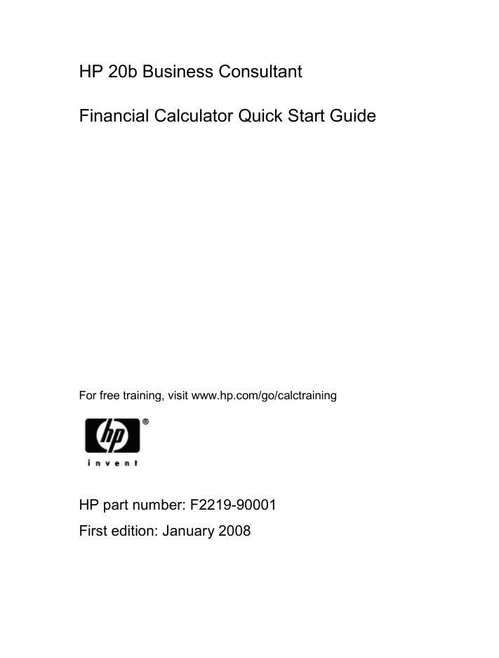 HP 20b Business Consultant, 20b Business Consultant Financial Calculator Operating instructions HP 20b Business Consultant, 20b Business Consultant Financial Calculator Operating instructions