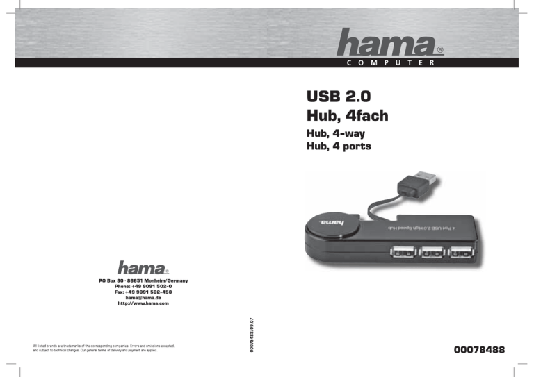 Hama USB 2.0 Hub 1:4, black Instruction manual Hama USB 2.0 Hub 1:4, black Instruction manual