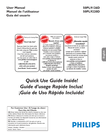 Philips 50PL9220D, 50PL9220D/37 User manual Philips 50PL9220D, 50PL9220D/37 User manual