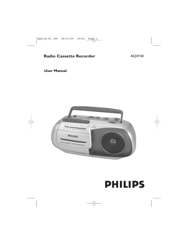 Philips AQ4130/61, AQ4130 Radio Cassette Recorder User manual Philips AQ4130/61, AQ4130 Radio Cassette Recorder User manual