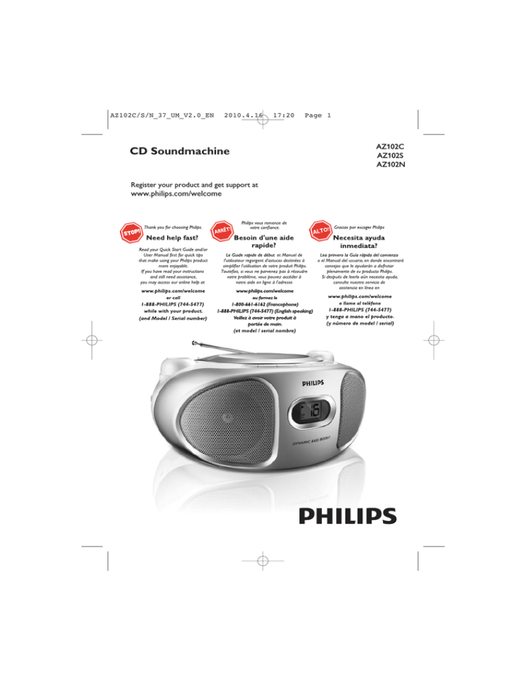 Philips AZ102C, AZ102C/37, AZ102S/37 Specification Philips AZ102C, AZ102C/37, AZ102S/37 Specification