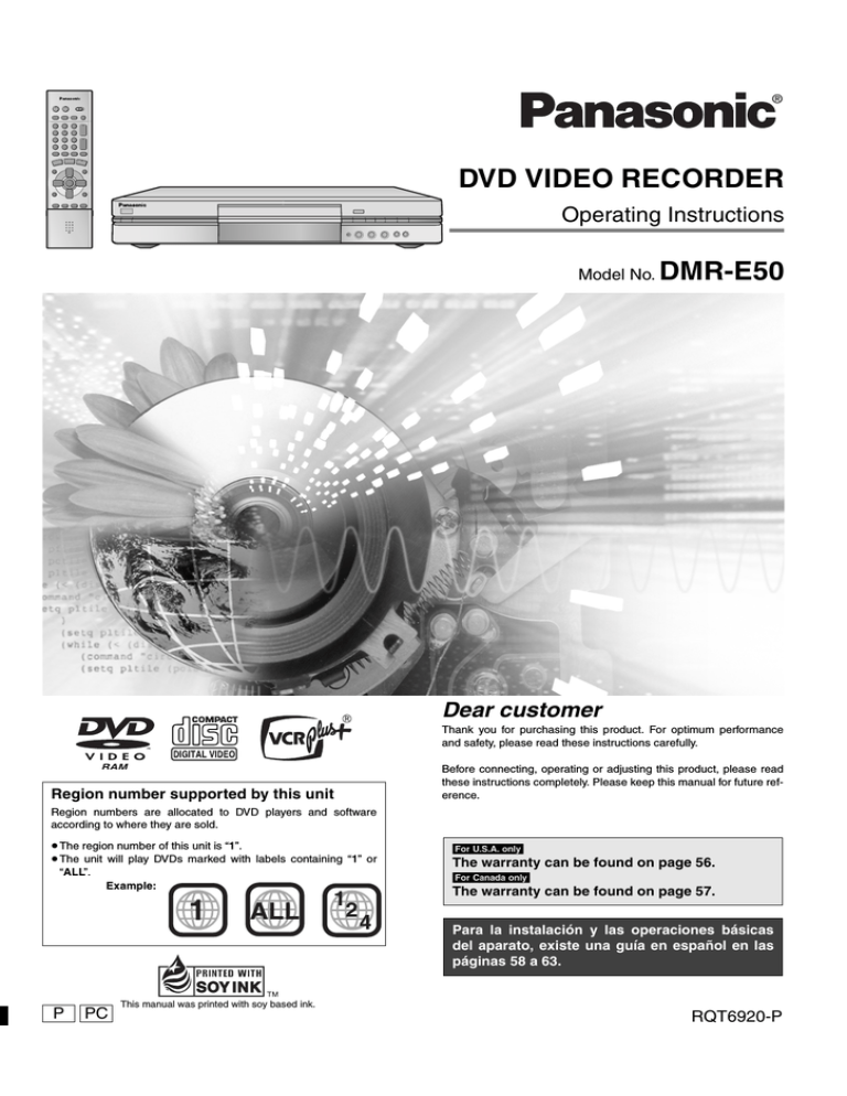 Panasonic DMR-E50K, DMRE50D, DMRE50PS, DMRE50P, Diga DMR-E50, DMR-E50EG9-S, DMR-E50S User manual Panasonic DMR-E50K, DMRE50D, DMRE50PS, DMRE50P, Diga DMR-E50, DMR-E50EG9-S, DMR-E50S User manual