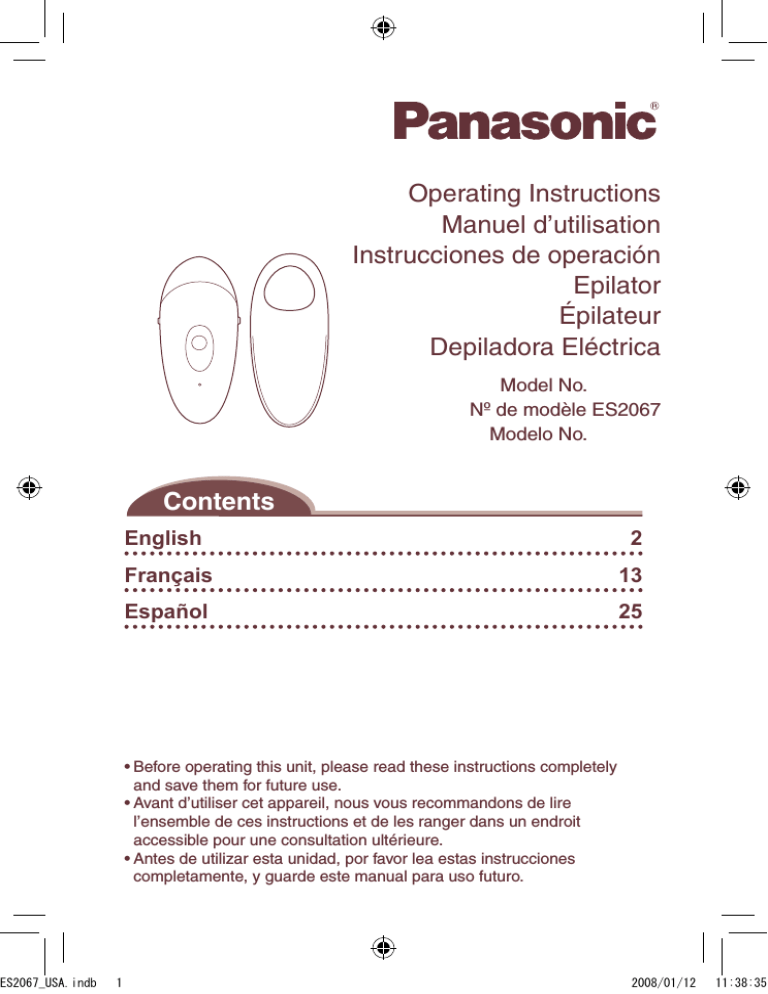 Panasonic Epiglide Ultra Operating instructions Panasonic Epiglide Ultra Operating instructions