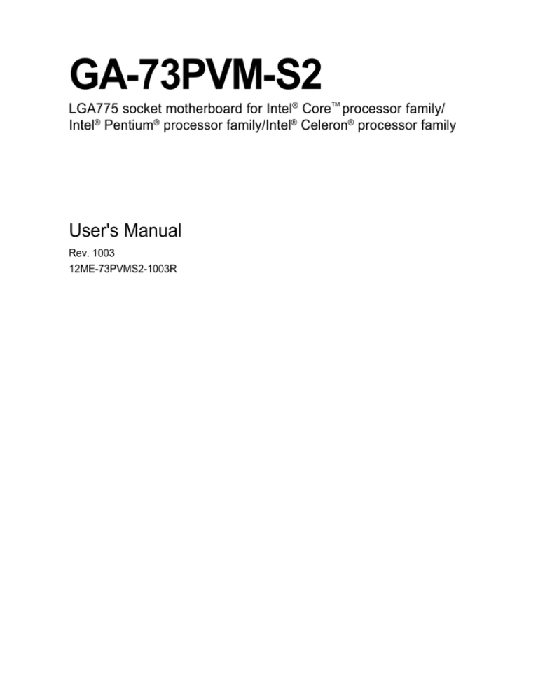 Gigabyte GA-73PVM-S2 User manual Gigabyte GA-73PVM-S2 User manual