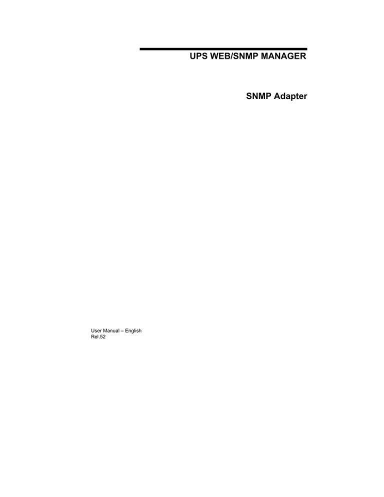 AEG SNMP Network Adaptor, SNMP Pro Adapter User manual AEG SNMP Network Adaptor, SNMP Pro Adapter User manual