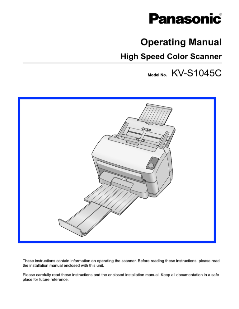 Panasonic KV-S1045C-U Installation guide Panasonic KV-S1045C-U Installation guide