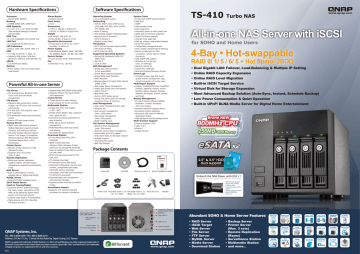 QNAP TS-410, TS-410/2TB, 47514, 540103G0410TS, TS-410 Turbo NAS Datasheet QNAP TS-410, TS-410/2TB, 47514, 540103G0410TS, TS-410 Turbo NAS Datasheet