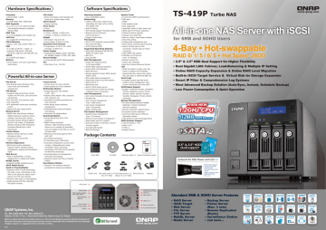 QNAP TS419P/4TB, TS419P/2TB, TS419P/8TB, 540103G0419TSP, TS-419P Datasheet QNAP TS419P/4TB, TS419P/2TB, TS419P/8TB, 540103G0419TSP, TS-419P Datasheet
