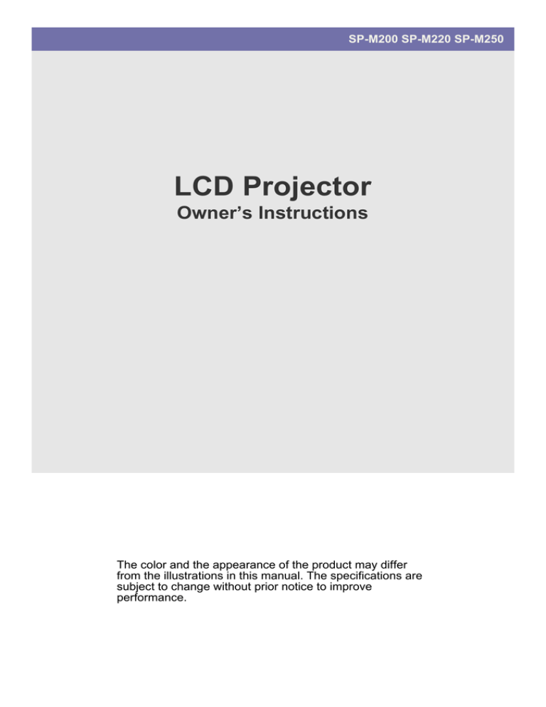 Samsung M220, SP-M250, SP-M200, M250, SP-M220, SP-L220W - 3LCD Projector 2200 Lumens User manual Samsung M220, SP-M250, SP-M200, M250, SP-M220, SP-L220W - 3LCD Projector 2200 Lumens User manual
