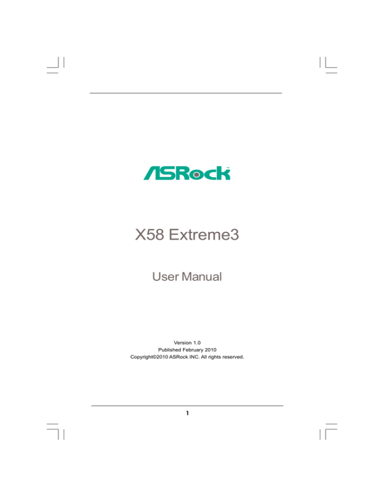 ASROCK X58 Extreme3 User manual ASROCK X58 Extreme3 User manual