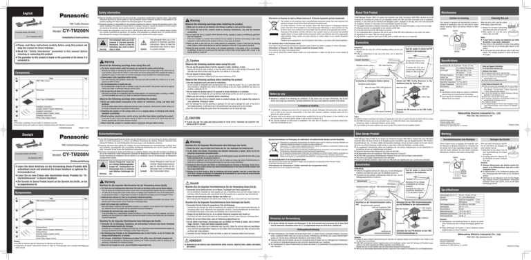 Panasonic CY-TM200N, CYTM200N Operating instructions Panasonic CY-TM200N, CYTM200N Operating instructions