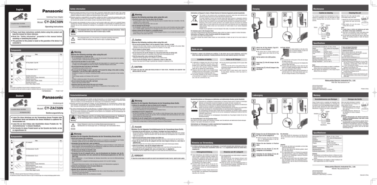 Panasonic CYZAC50N, CY-ZAC50N Operating instructions Panasonic CYZAC50N, CY-ZAC50N Operating instructions