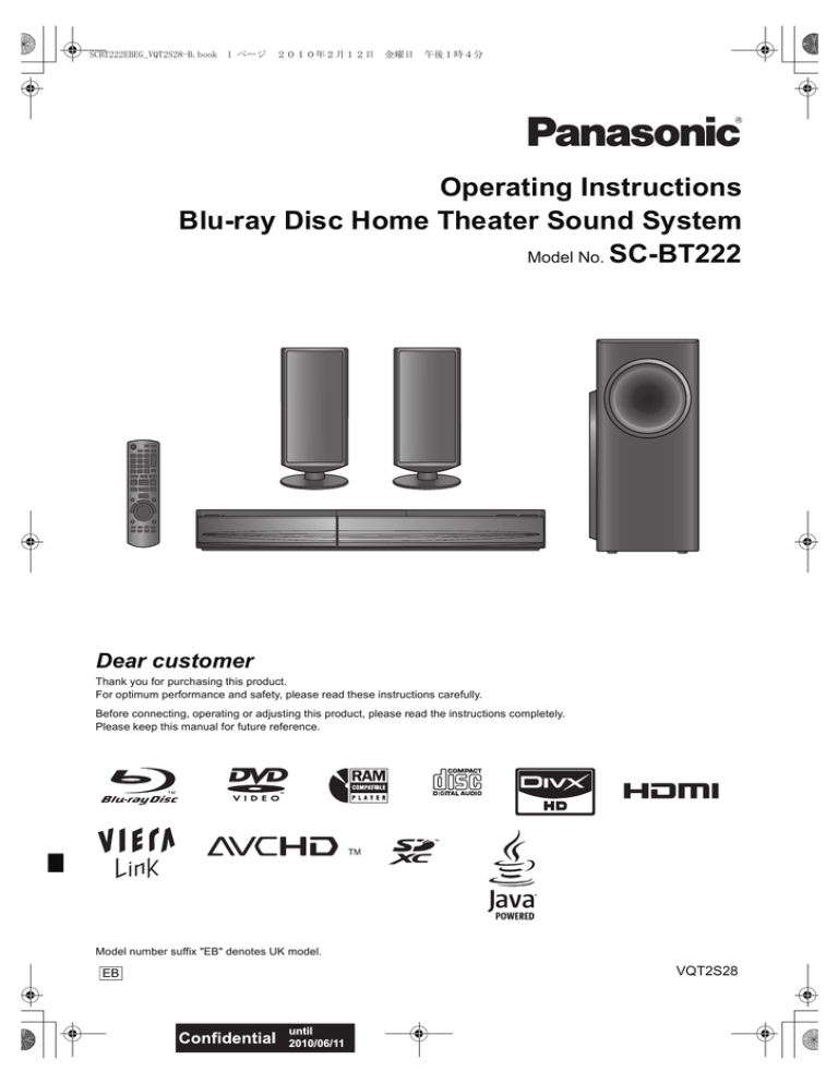 Panasonic SCBT222, SC-BT222EB-K Operating instructions Panasonic SCBT222, SC-BT222EB-K Operating instructions