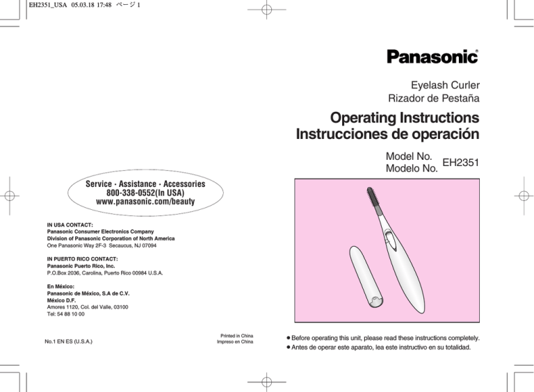 Panasonic Eyelash Curler Operating instructions Panasonic Eyelash Curler Operating instructions