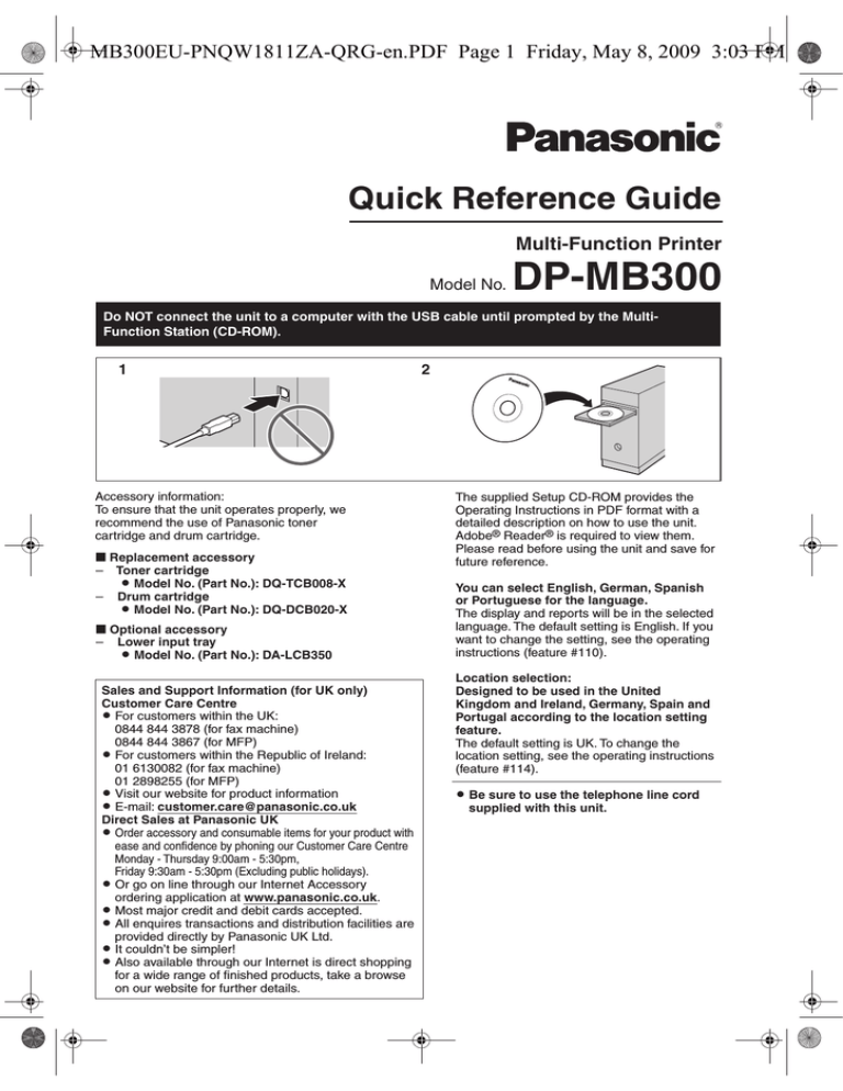 Panasonic DPMB300EU, DP-MB300 Operating instructions Panasonic DPMB300EU, DP-MB300 Operating instructions