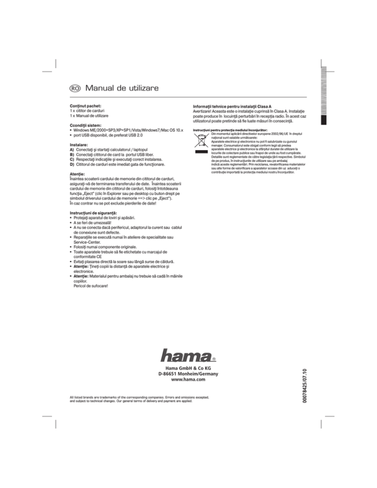 Hama 00078425 Operating instructions Hama 00078425 Operating instructions