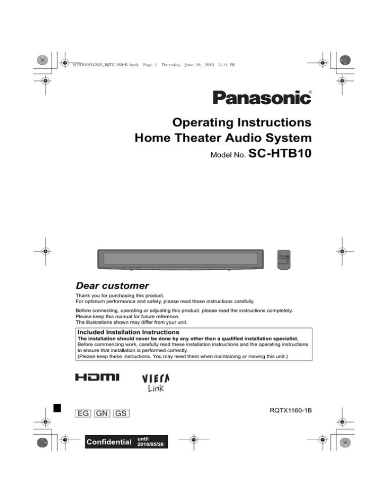 Panasonic SCHTB10GH, SC-HTB10, SCHTB10GS, SCHTB10EG Operating instructions Panasonic SCHTB10GH, SC-HTB10, SCHTB10GS, SCHTB10EG Operating instructions