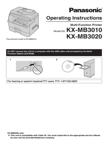 Panasonic KXMB3020, KX-MB3020 Operating instructions Panasonic KXMB3020, KX-MB3020 Operating instructions