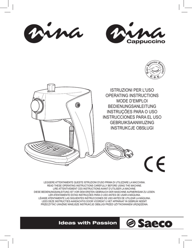 Saeco Nina Plus, Nina Plus Cappuccino, 10003090, 10003091 Datasheet Saeco Nina Plus, Nina Plus Cappuccino, 10003090, 10003091 Datasheet
