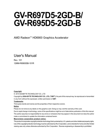 Gigabyte GV-R697D5-2GD-B AMD 2GB graphics card User`s manual | Manualzz