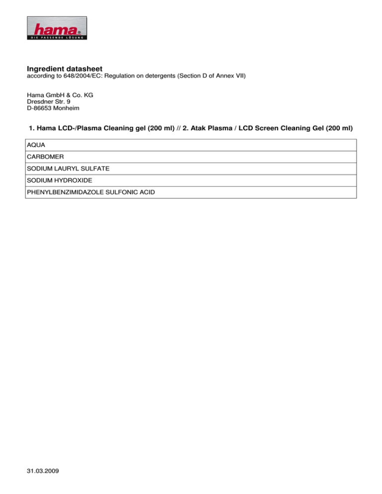 Hama 49645 Datasheet Hama 49645 Datasheet