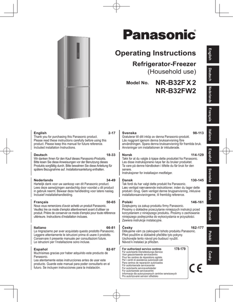 Panasonic NR-B32FX2-XE & NR-B32FX2, NR-B32FX2, NRB32FX2, NR-B32FW2, NRB32FW2 Owner's manual Panasonic NR-B32FX2-XE & NR-B32FX2, NR-B32FX2, NRB32FX2, NR-B32FW2, NRB32FW2 Owner's manual